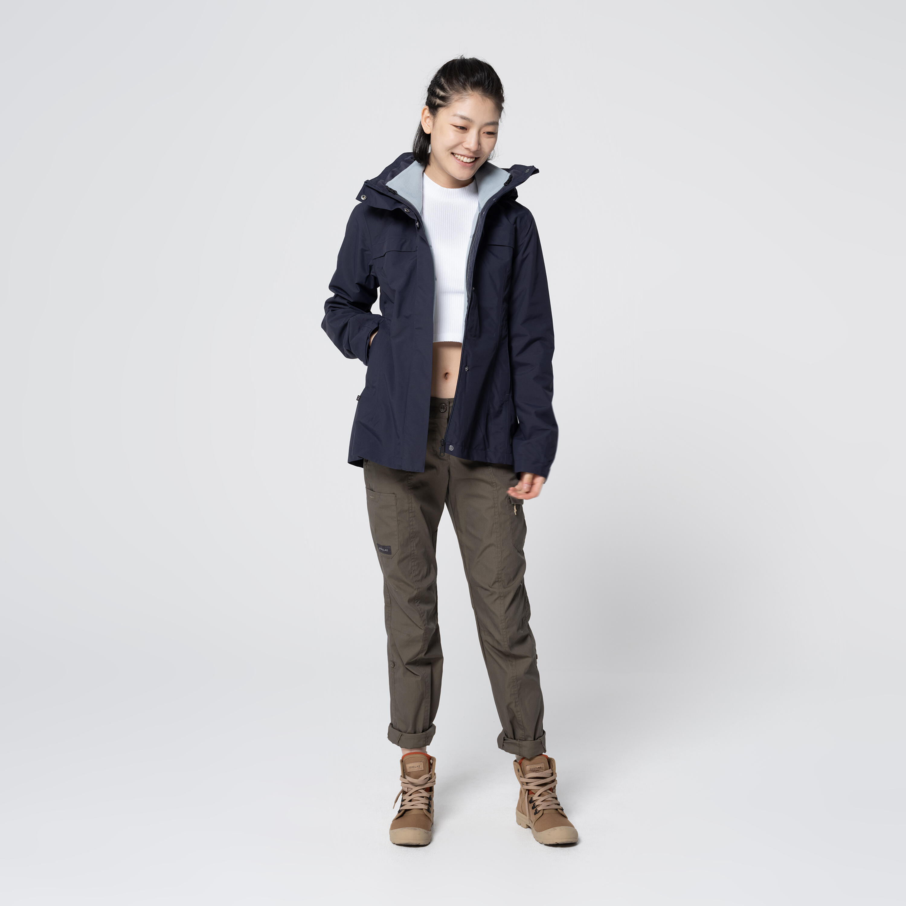 Women's waterproof 3in1 travel trekking jacket - Travel 100  0° - Navy 8/10