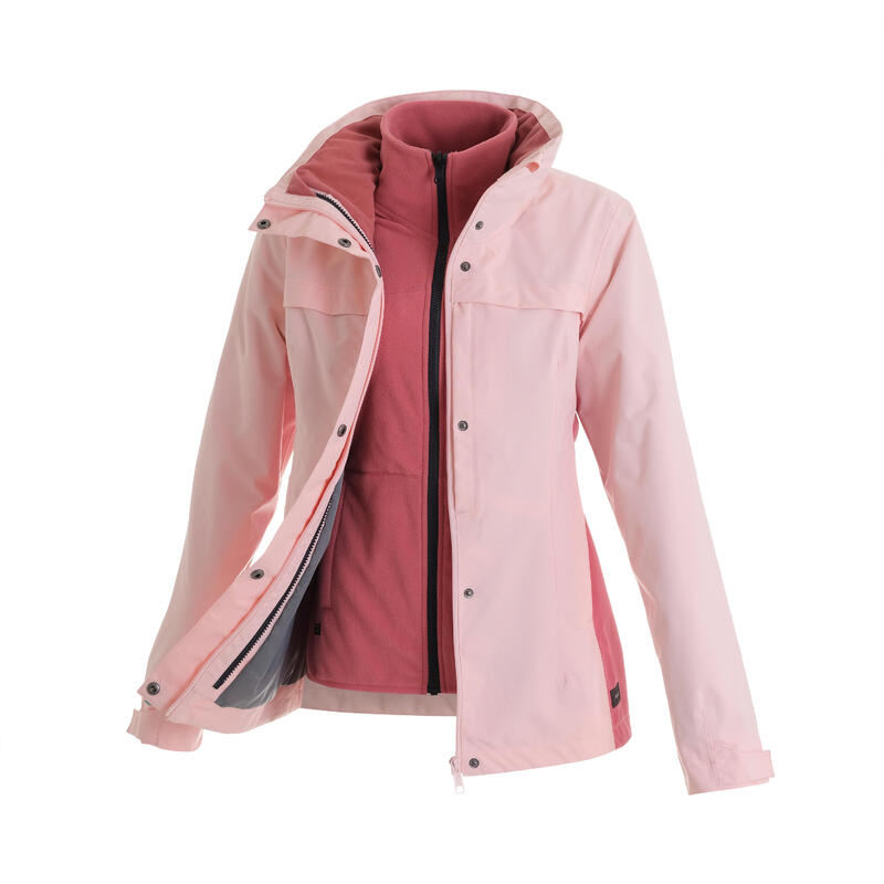 Women's Travel Trekking Waterproof 3-in-1 Jacket - Travel 100 0° - pink 