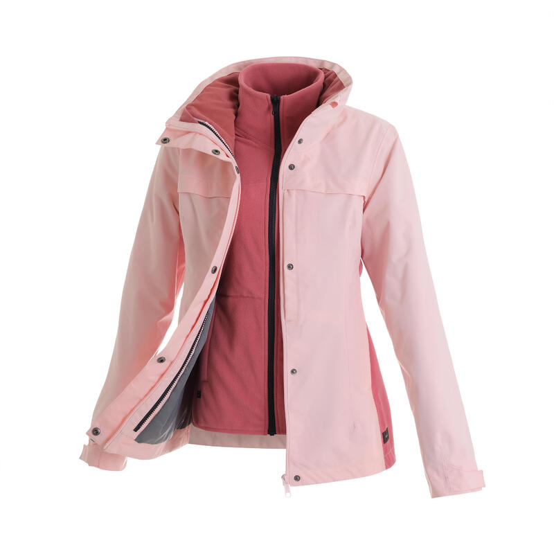 Women's Travel Trekking Waterproof 3-in-1 Jacket - Travel 100 0° - pink