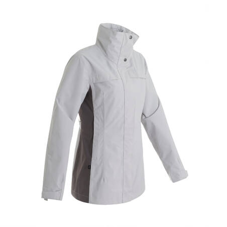 Jaket Trekking Wanita Tahan Air 3-in-1 - Travel 100  0° - putih 