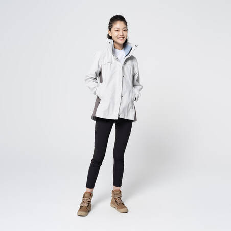 Jaket Trekking Wanita Tahan Air 3-in-1 - Travel 100  0° - putih 