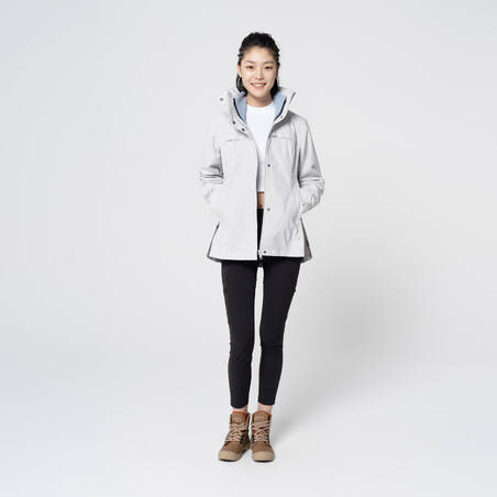 Women's Travel Trekking Waterproof 3-in-1 Jacket - Travel 100  0° - white 