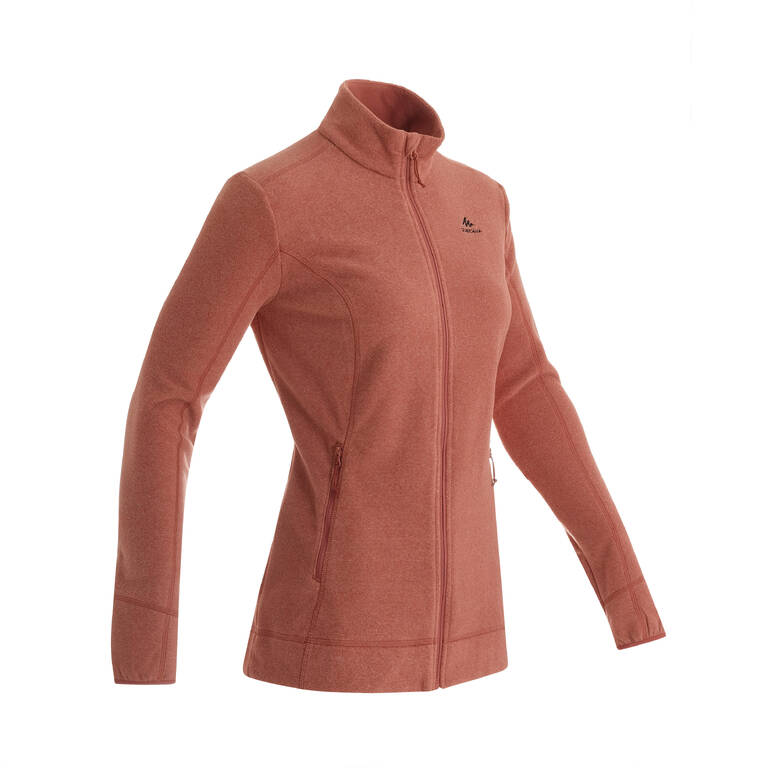 Women Sweater Full-Zip Fleece for Hiking MH100 Sepia