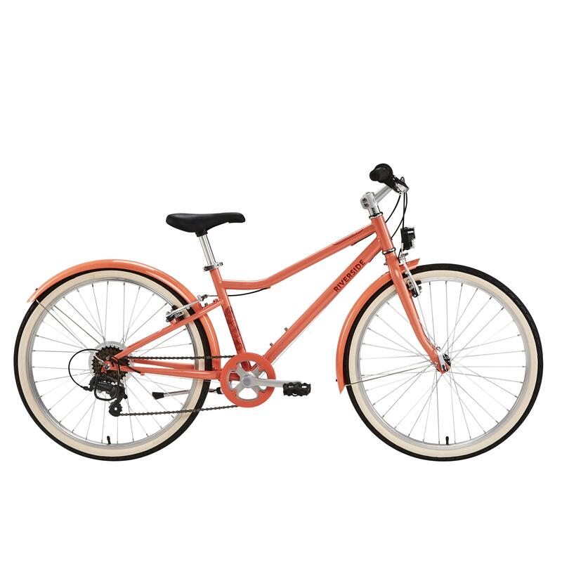 Çocuk Hibrit Bisiklet - 24" - 9 / 12 Yaş - Siyah / Mercan Rengi - Riverside 500