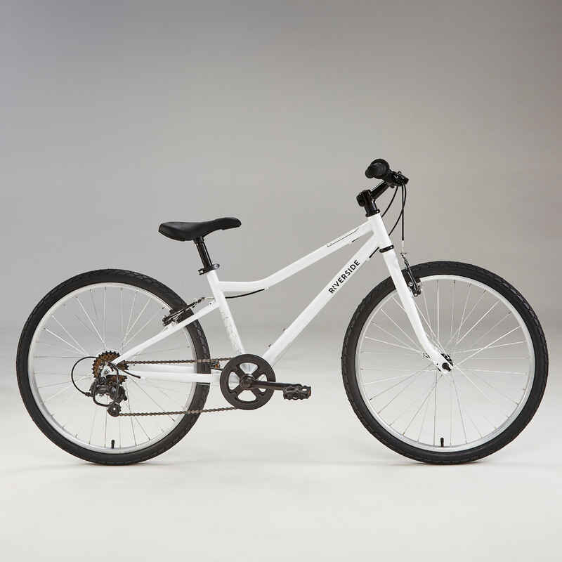 Kids' 24-inch robust 6-speed hybrid bike, White