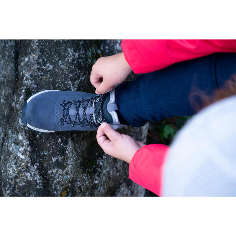 Dětské turistické nepromokavé kožené boty na šněrování SH 500