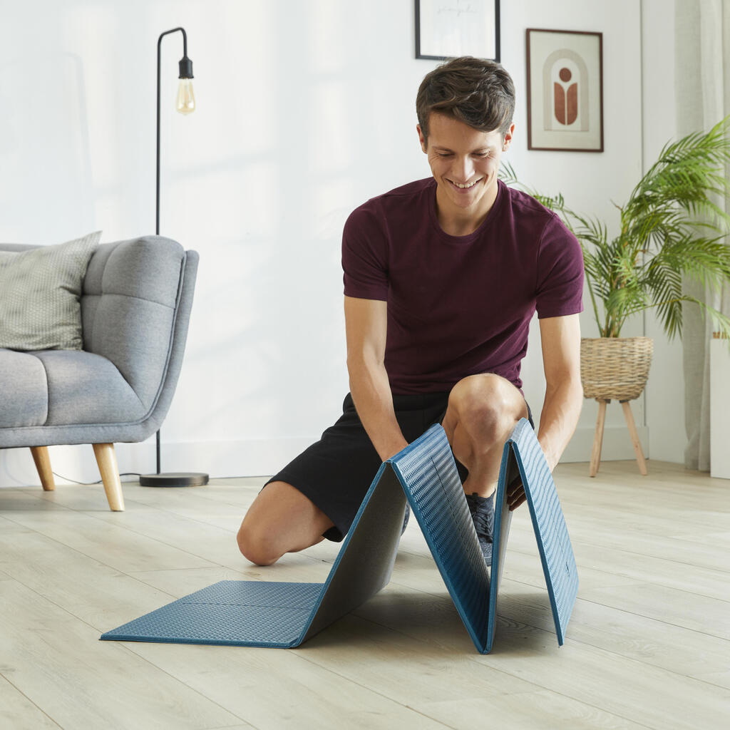Tapis de fitness pliable épaisseur 7 mm, bleu