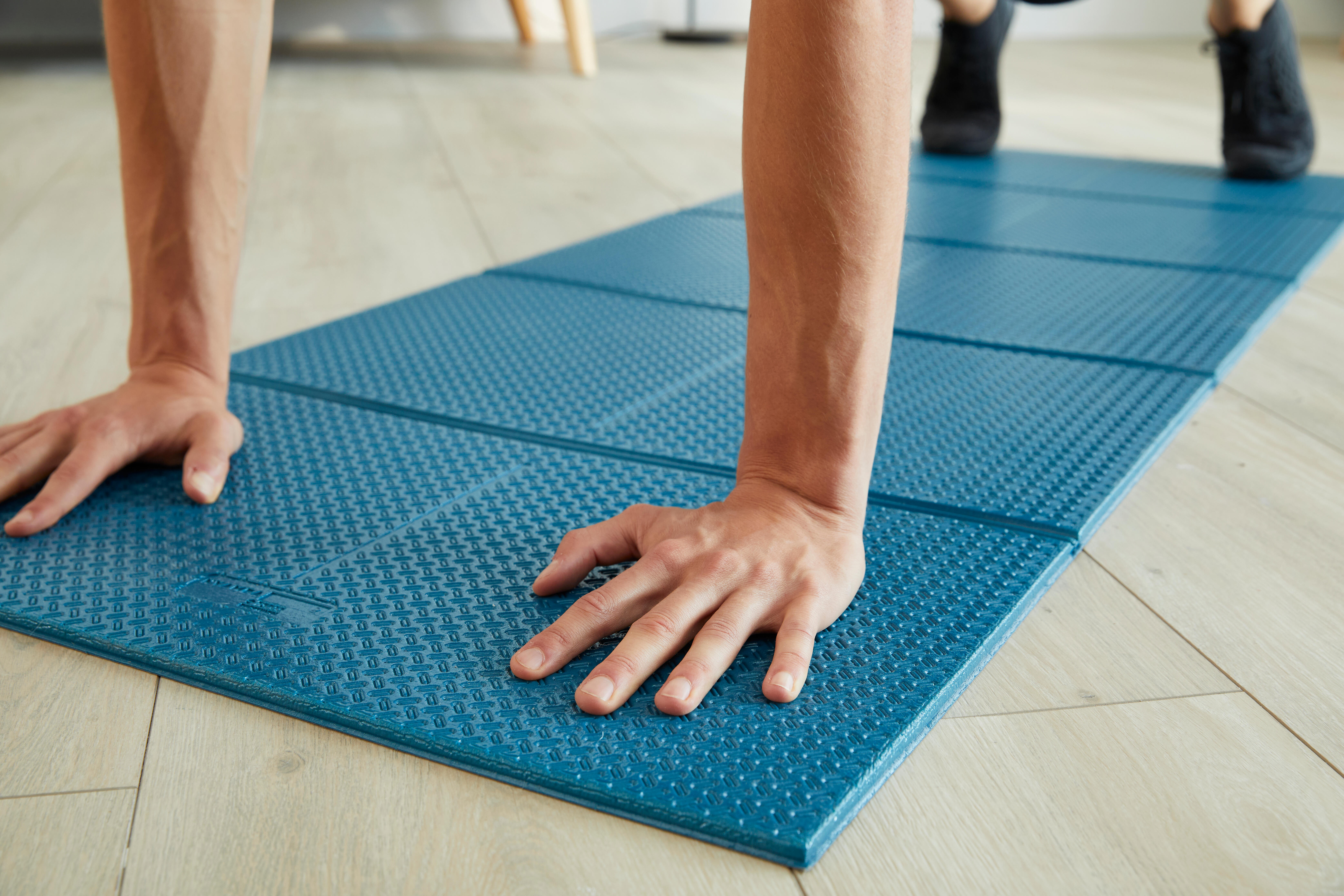 Tapis de sol de sport 160 cm x 58 cm x 7 mm – 100 pliable bleu - DOMYOS
