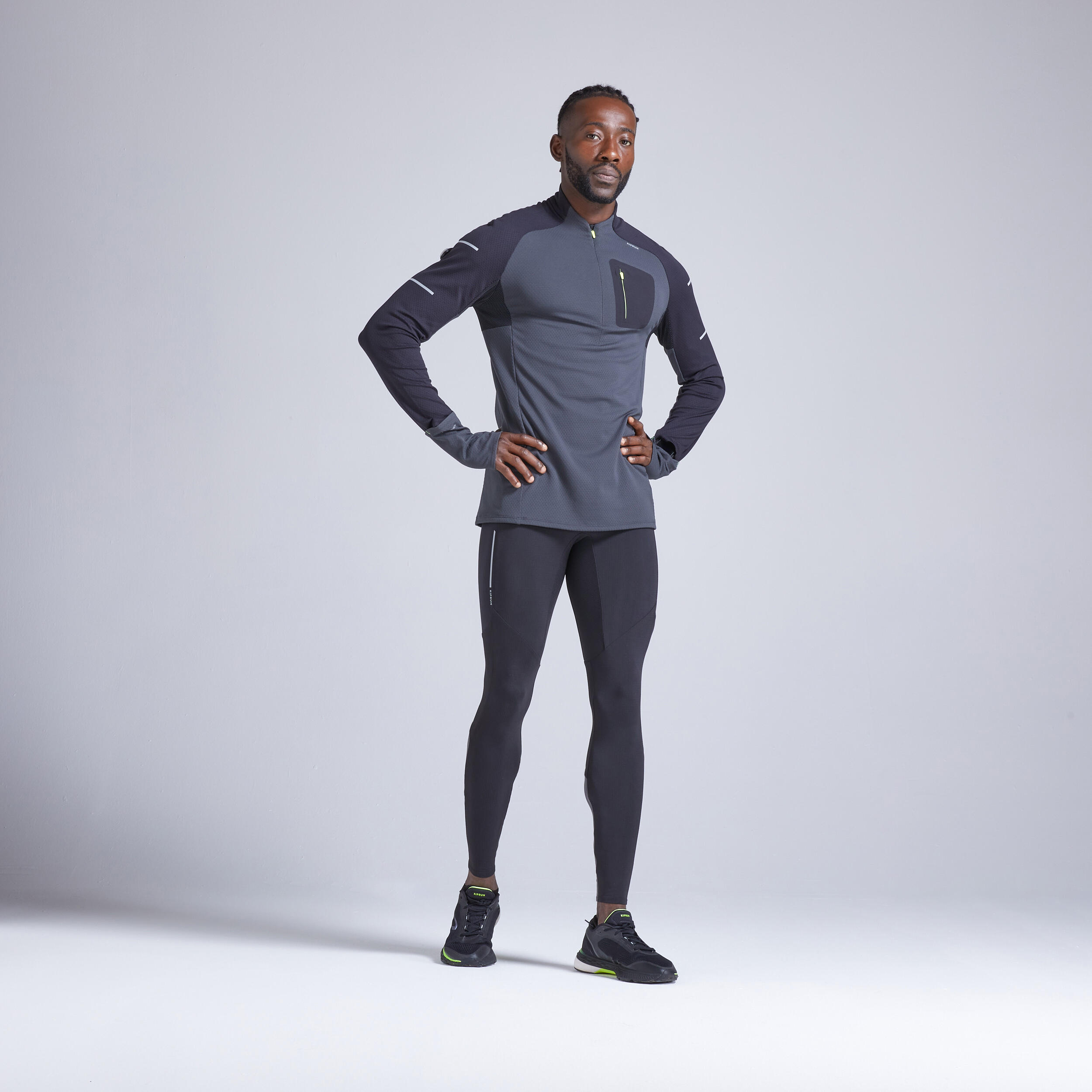 Men's Running Leggings - Warm Black/Grey