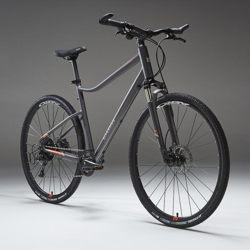 Hybrid Bike Riverside 900 Grey/Orange Decathlon
