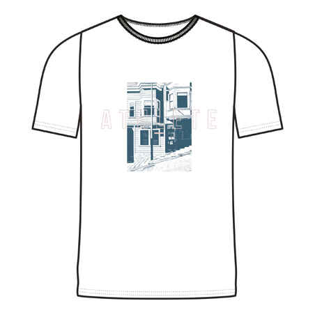 Men's Short-Sleeved Straight-Cut Crew Neck Cotton Fitness T-Shirt 500 - Glacier White