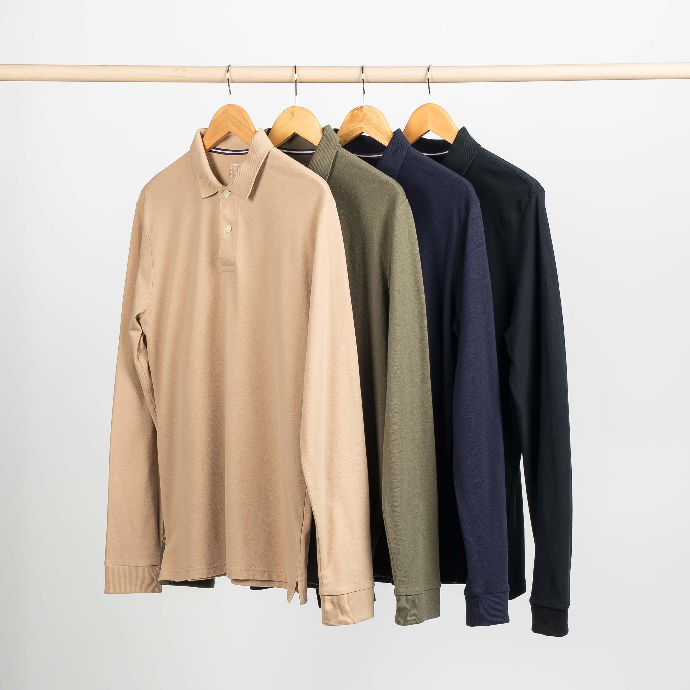 Polo golf manches longues Homme MW500 beige Decathlon
