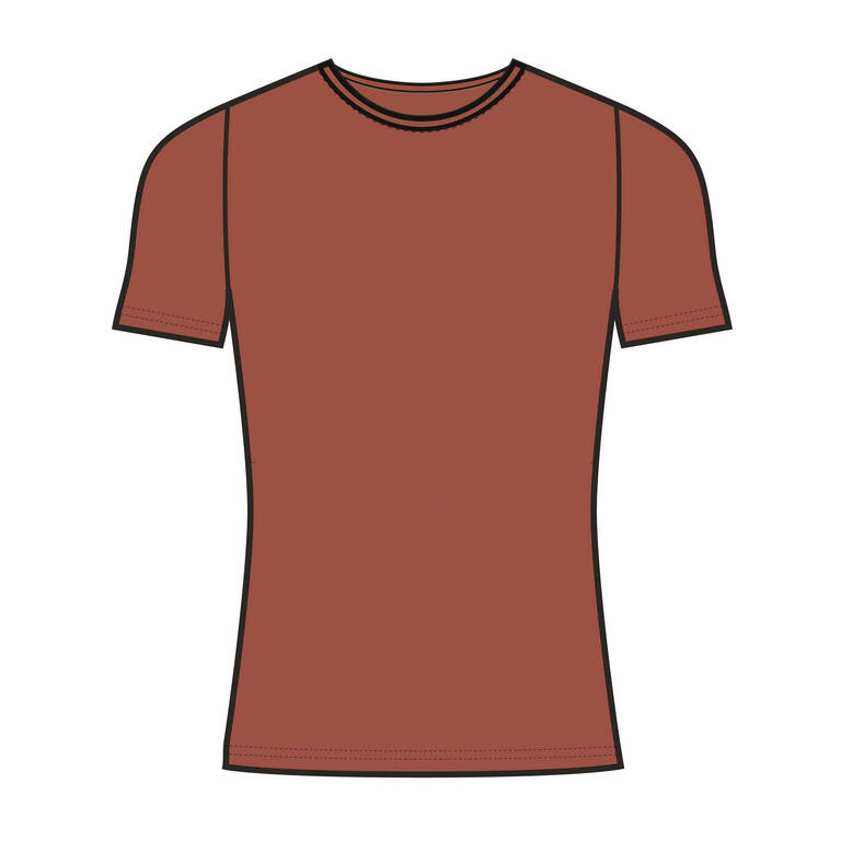 T-Shirt Fitness Slim-Fit Katun Elastis - Sepia