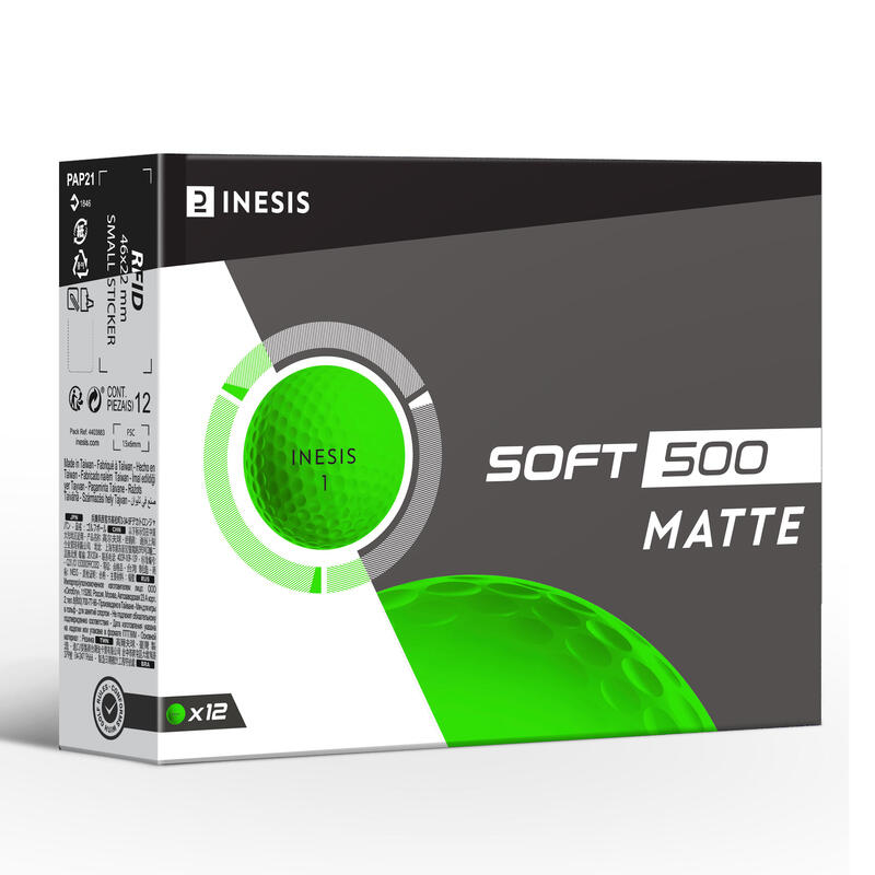 BALLES GOLF x12 - INESIS SOFT 500 VERT MATTE