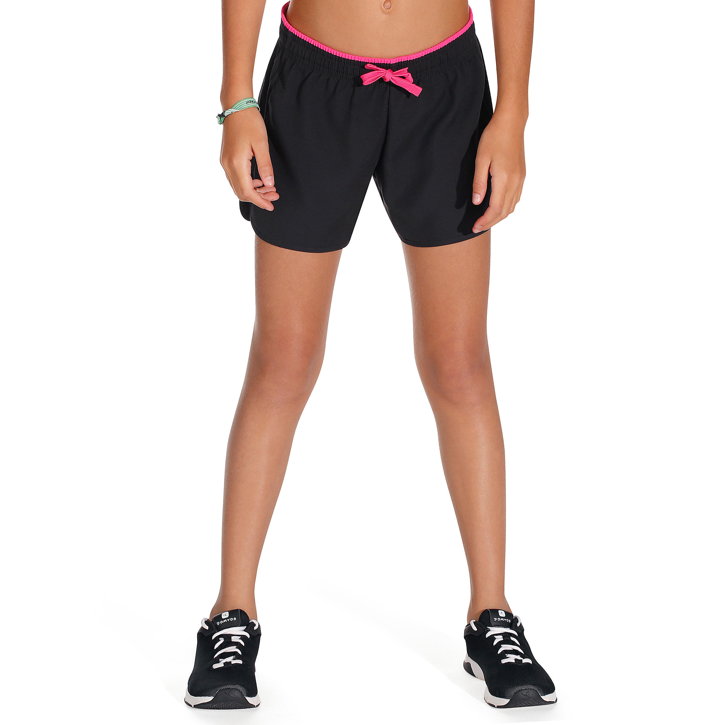 W500 Girls' Gym Shorts - Black/Pink 2/12