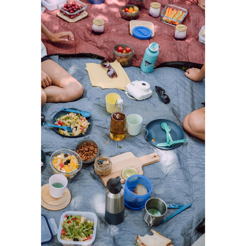 Set 3 tacâmuri (cuțit, furculiță, lingură) pentru camping din plastic albastru