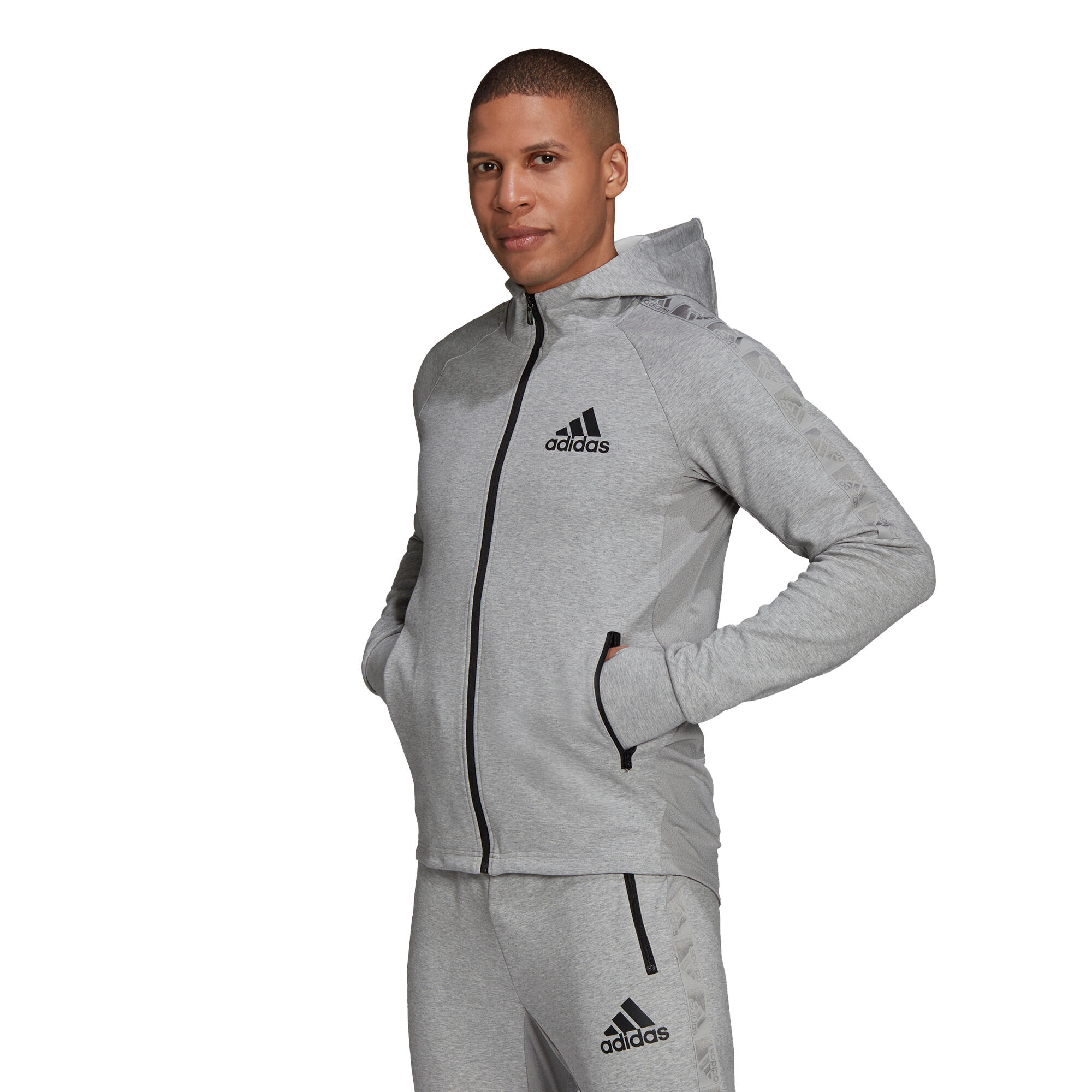 CHAQUETA CAPUCHA FITNESS ADIDAS HOMBRE GRIS ADIDAS | Decathlon