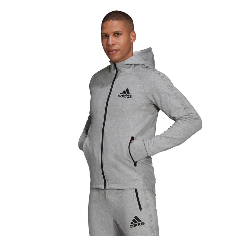 Felpa uomo Adidas con cappuccio traspirante grigia