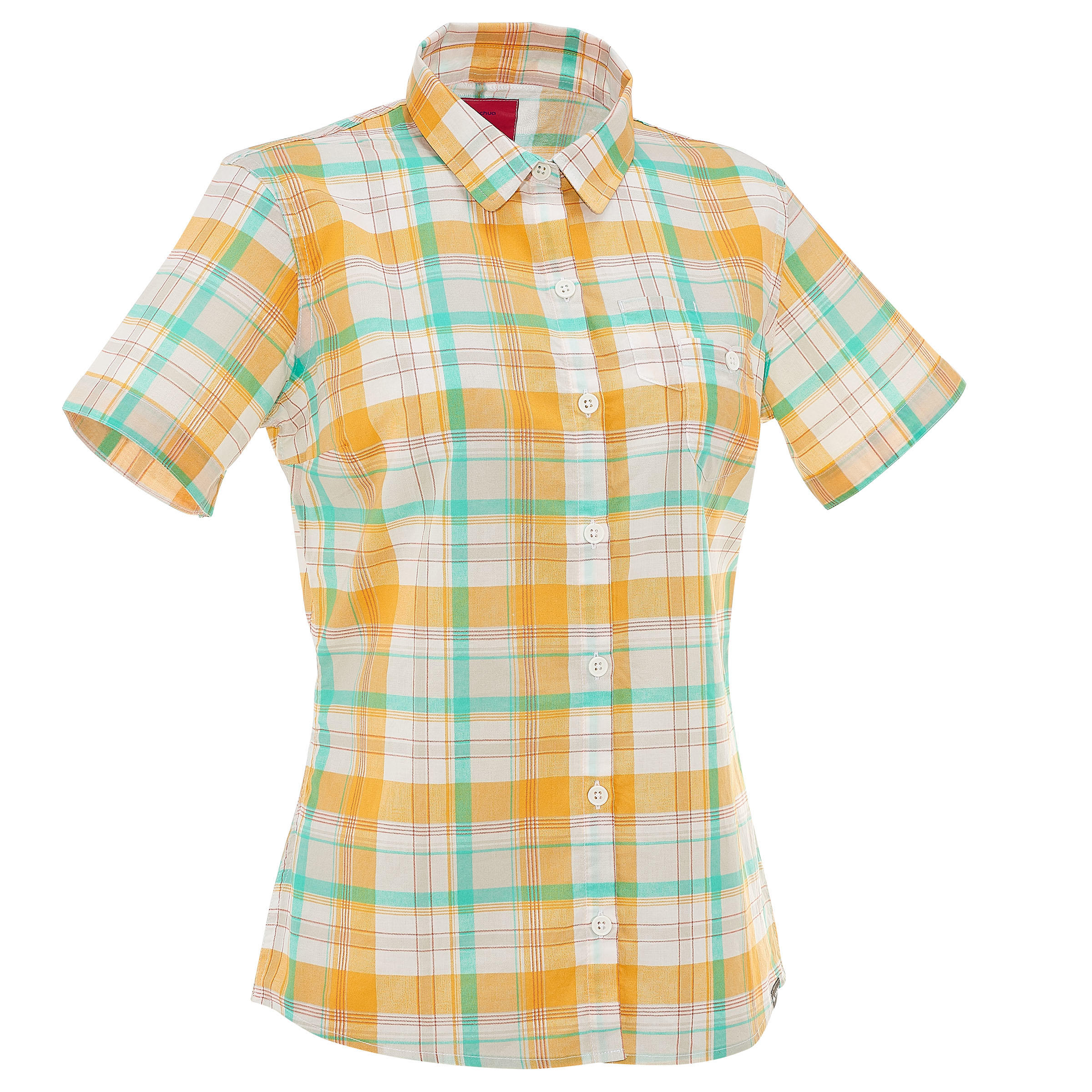 QUECHUA Arpenaz 100 women's short sleeve walking shirt - yellow check