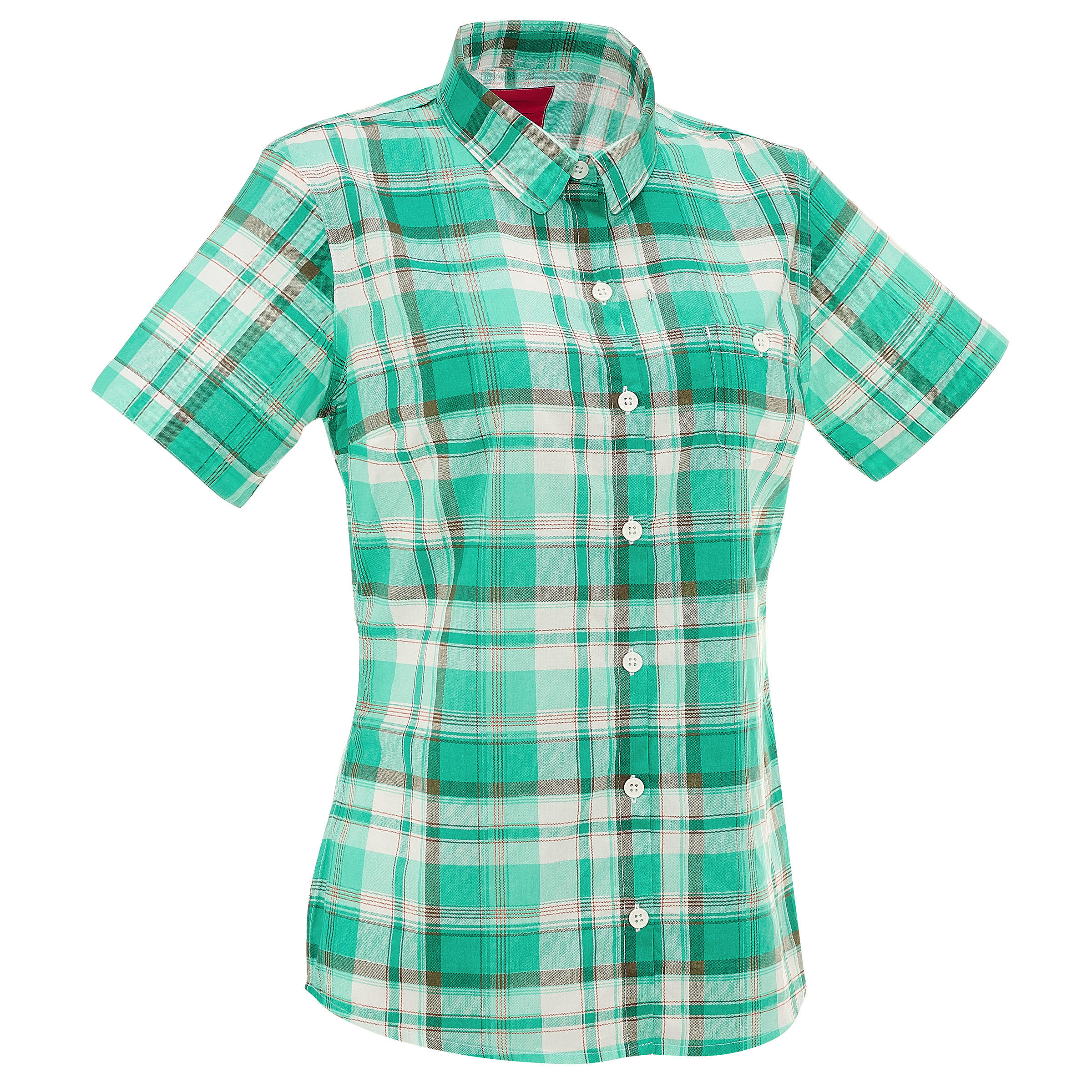 QUECHUA Women's Arpenaz 100 Short-sleeved Hiking Shirt Green Checks