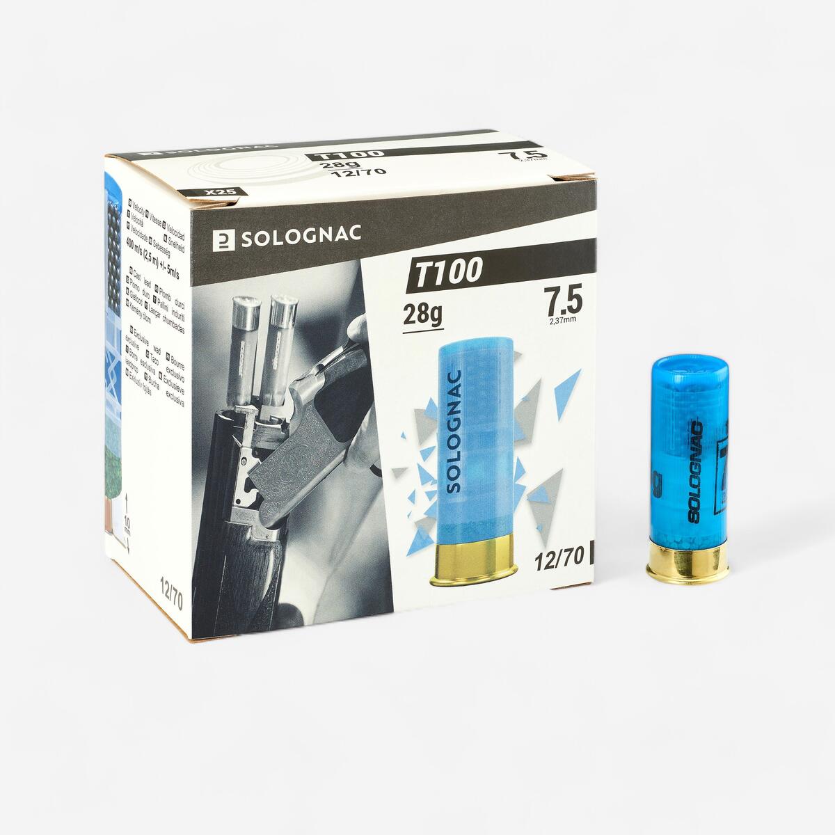 CARTOUCHE BALL TRAP T100 28g CAL12/70 PLOMB N°7,5 X250