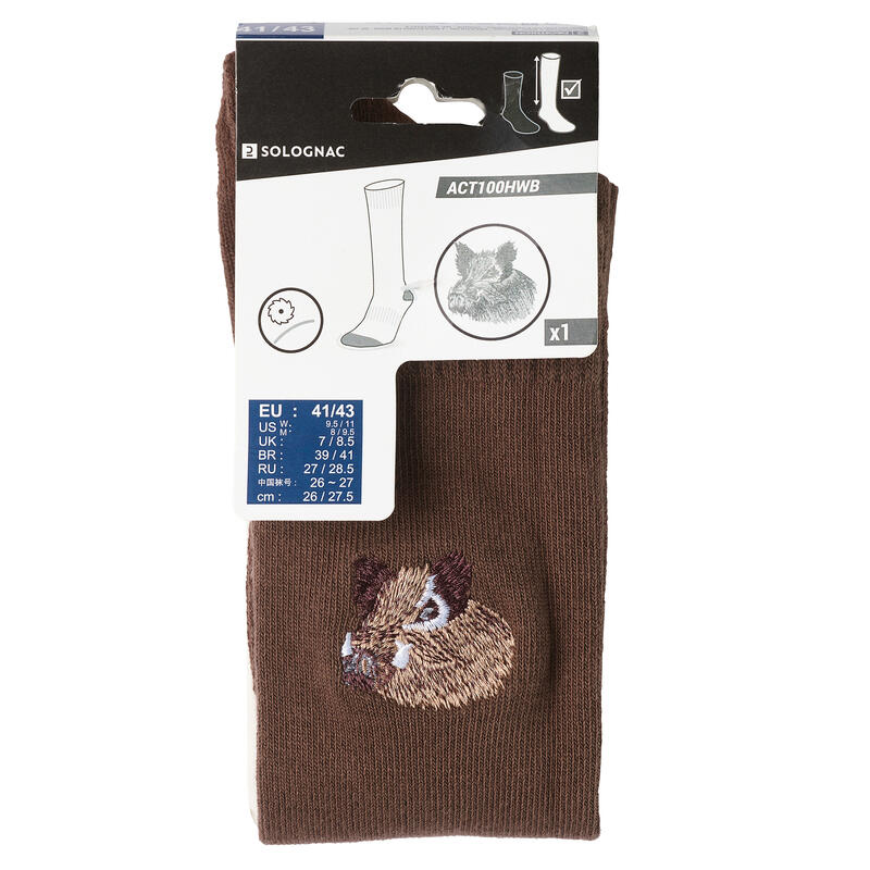 CHAUSSETTES CHASSE RESPIRANTES HAUTES 100 SANGLIER