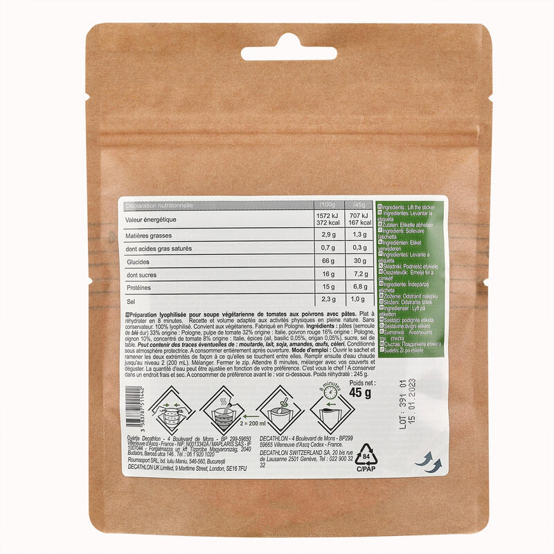 Gevriesdroogde vegetarische soep tomaat paprika pasta 45 g