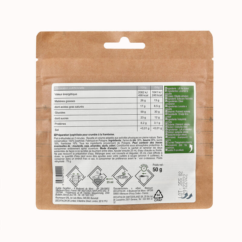 Gevriesdroogd dessert crumble frambozen 50 g