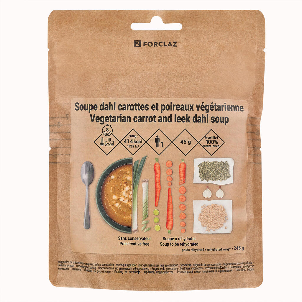 Liofilizēta veģetāriešu zupa ar burkāniem, lociņiem un lēcām “dhal”, 45 g