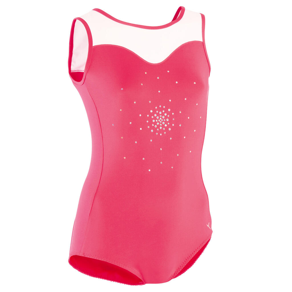 Girls' Artistic Gymnastics Sleeveless Leotard - Pink/White