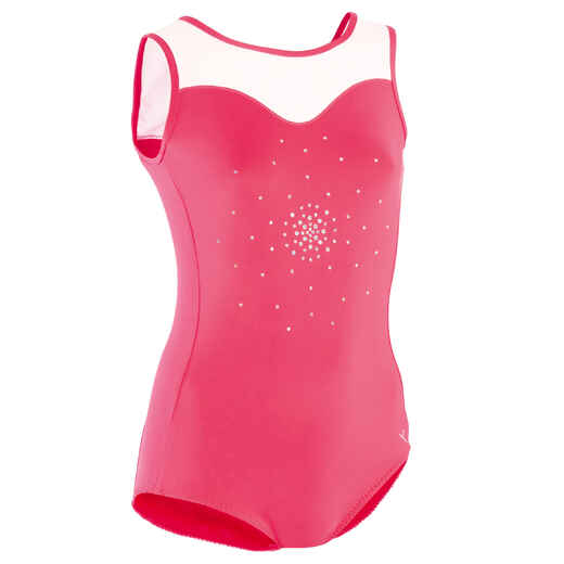 
      Girls' Artistic Gymnastics Sleeveless Leotard - Pink/White
  