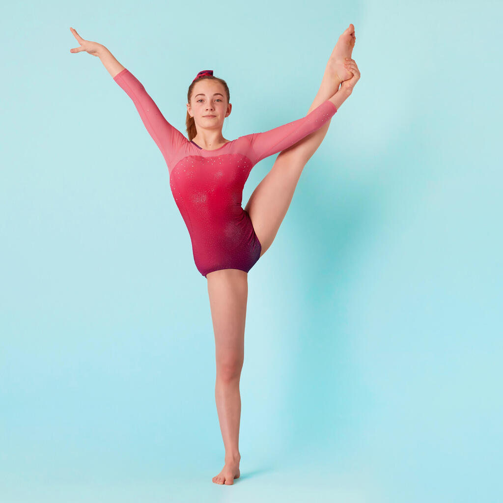 Girls' Artistic Gymnastics 3/4-Sleeve Leotard - Pink Ombre