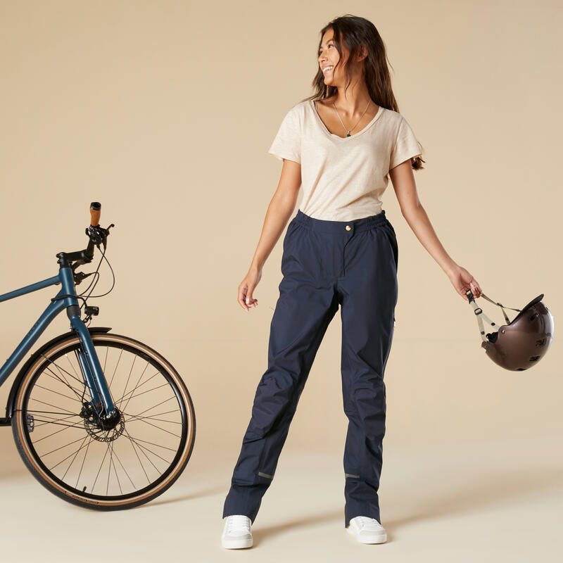 Dámské nepromokavé svrchní kalhoty 900 na městskou cyklistiku modré 