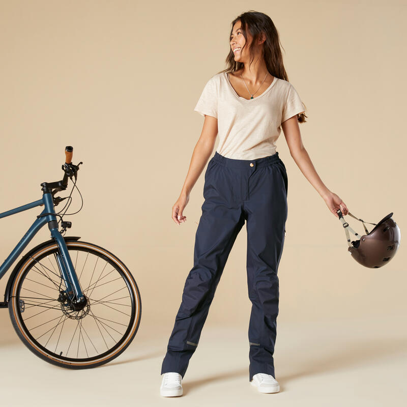 Regenbroek voor op de fiets dames 900 blauw