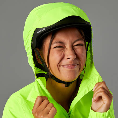 Jaket Antiair Wanita 100 Urban Cycling - Kuning Neon