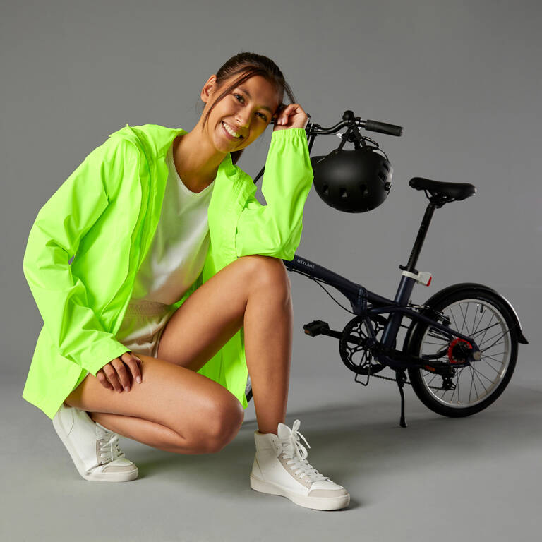 Jaket Antiair Wanita 100 Urban Cycling - Kuning Neon