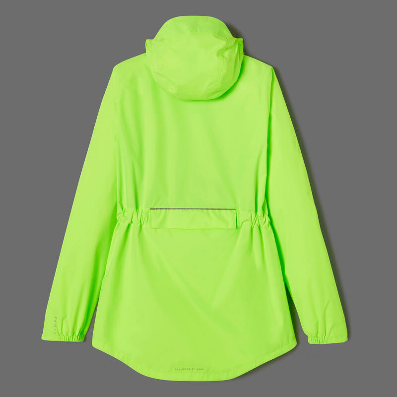 VESTE PLUIE VELO VILLE FEMME 120 JAUNE FLUO CERTIFIÉE EPI VISIBILITÉ JOUR