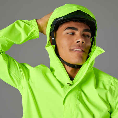 Btwin UC100, High Visibility and Waterproof City Bike Rain Jacket, Men's