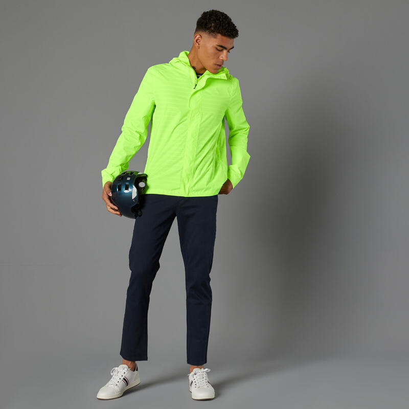 CHAQUETA IMPERM. CICLISMO URBANO HOMBRE 120 AMARILLO FLUO C. EPI VISIBILIDAD DÍA