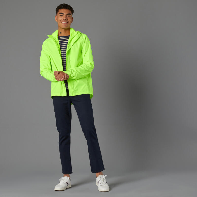 VESTE PLUIE VELO VILLE HOMME 120 JAUNE FLUO CERTIFIÉE EPI VISIBILITÉ JOUR