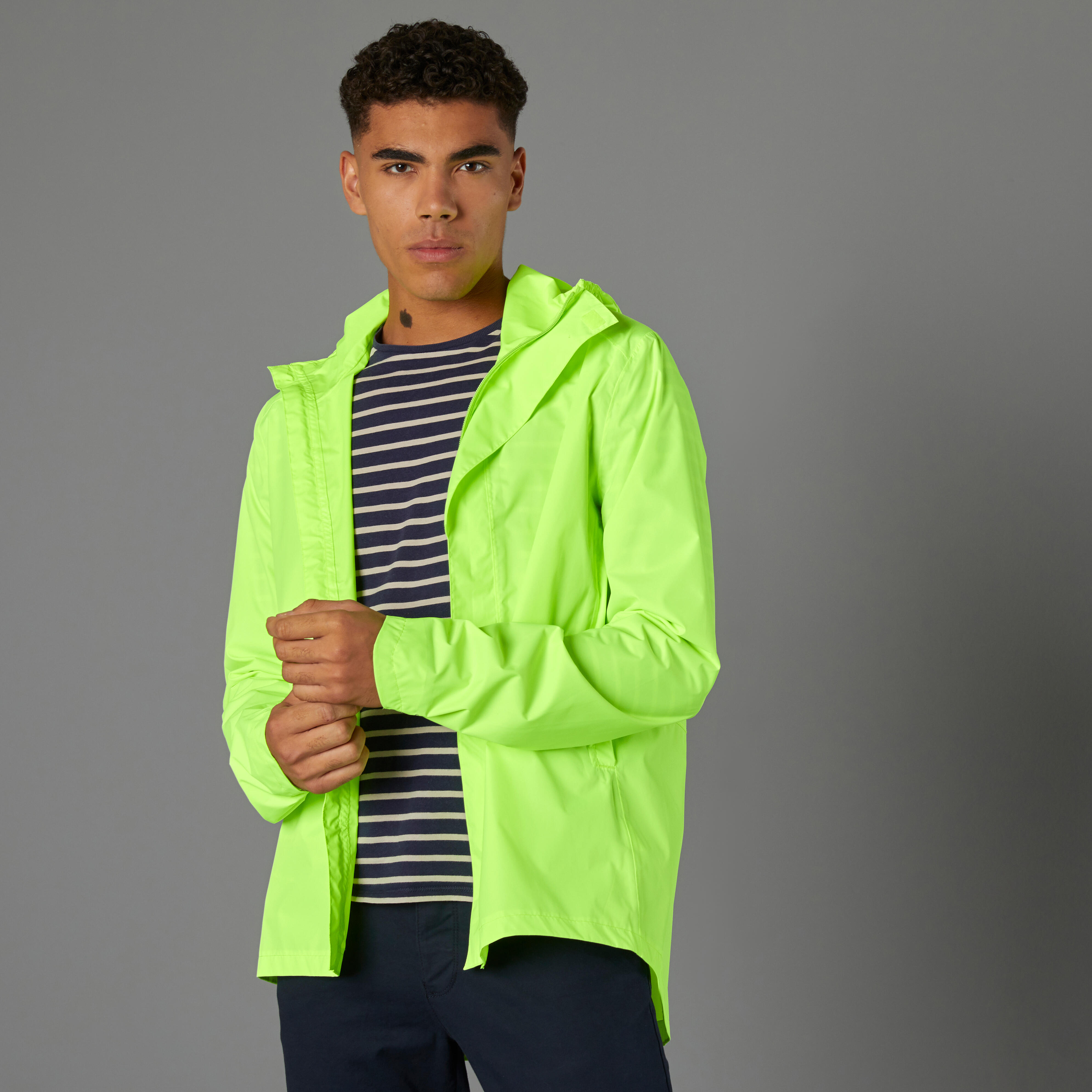 Men City Cycling Rain Jacket Btwin 120 Waterproof PPE High Visibility Yellow