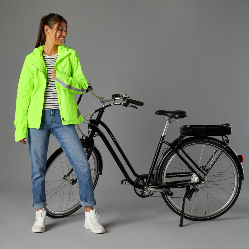 Fahrrad Regenjacke City 560 Sichtbarkeit Tag & Nacht Damen neongelb