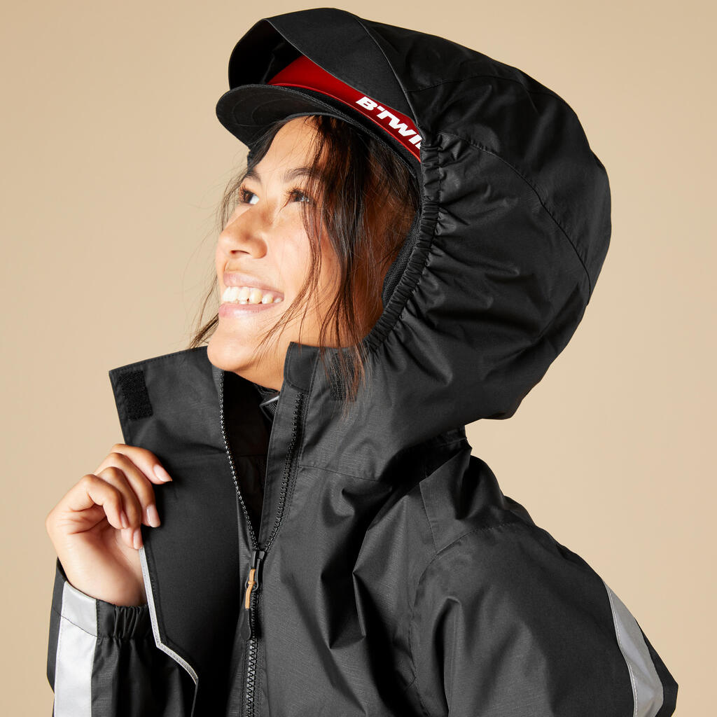 500 Women's Waterproof Urban Cycling Jacket - Black