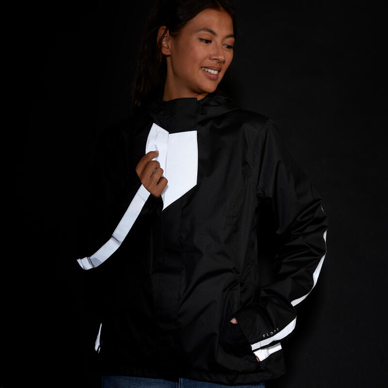 CHAQUETA IMPERMEABLE CICLISMO URBANO 540 MUJER NEGRO CERTIFICADA EPI VISIBILIDAD