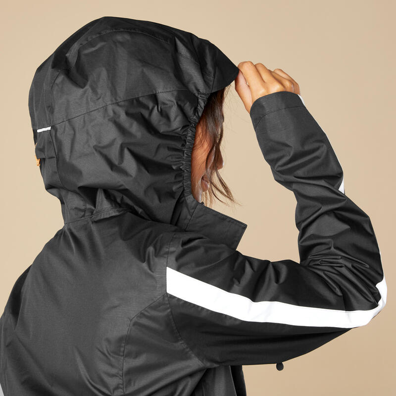 CHAQUETA IMPERMEABLE CICLISMO URBANO 540 MUJER NEGRO CERTIFICADA EPI VISIBILIDAD