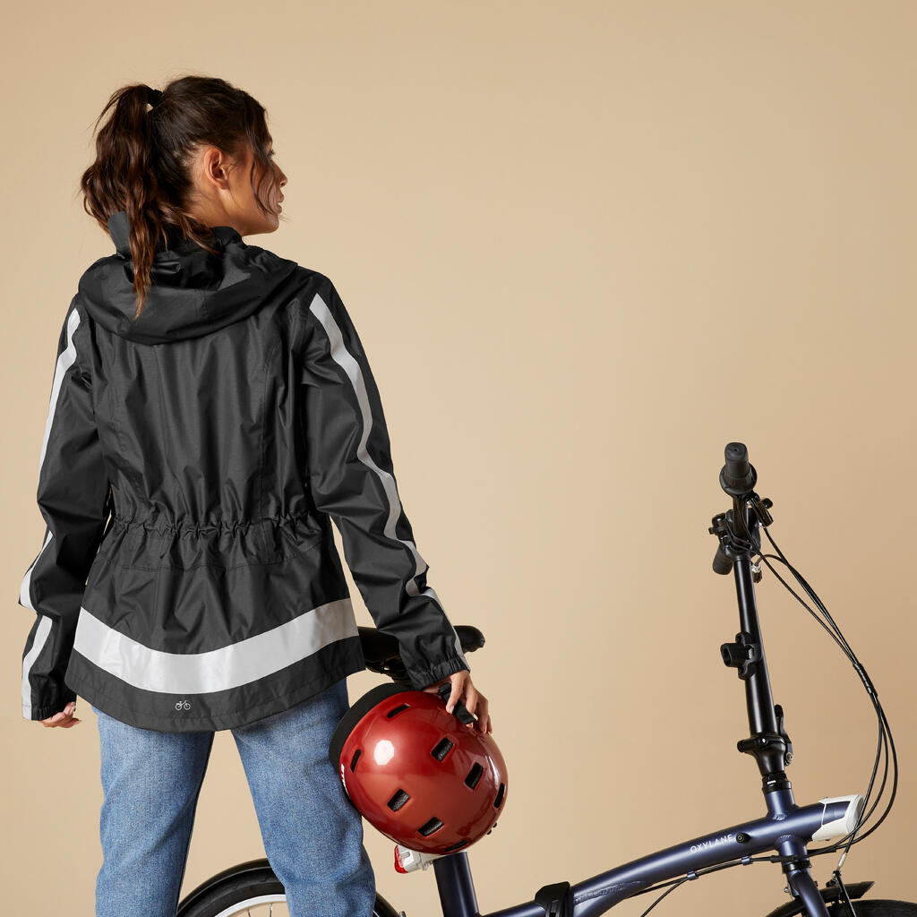 Fahrrad Regenjacke City 540 Damen Sichtbarkeit PSA-zertifiziert schwarz