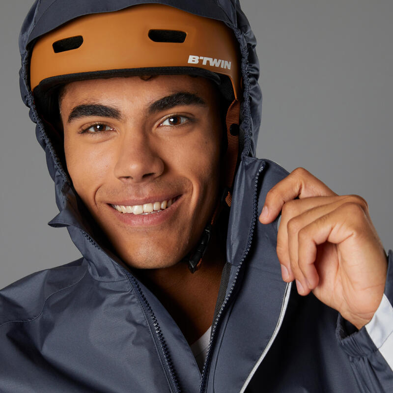 VESTE PLUIE VÉLO VILLE 540 HOMME MARINE CERTIFIÉE EPI VISIBILITÉ