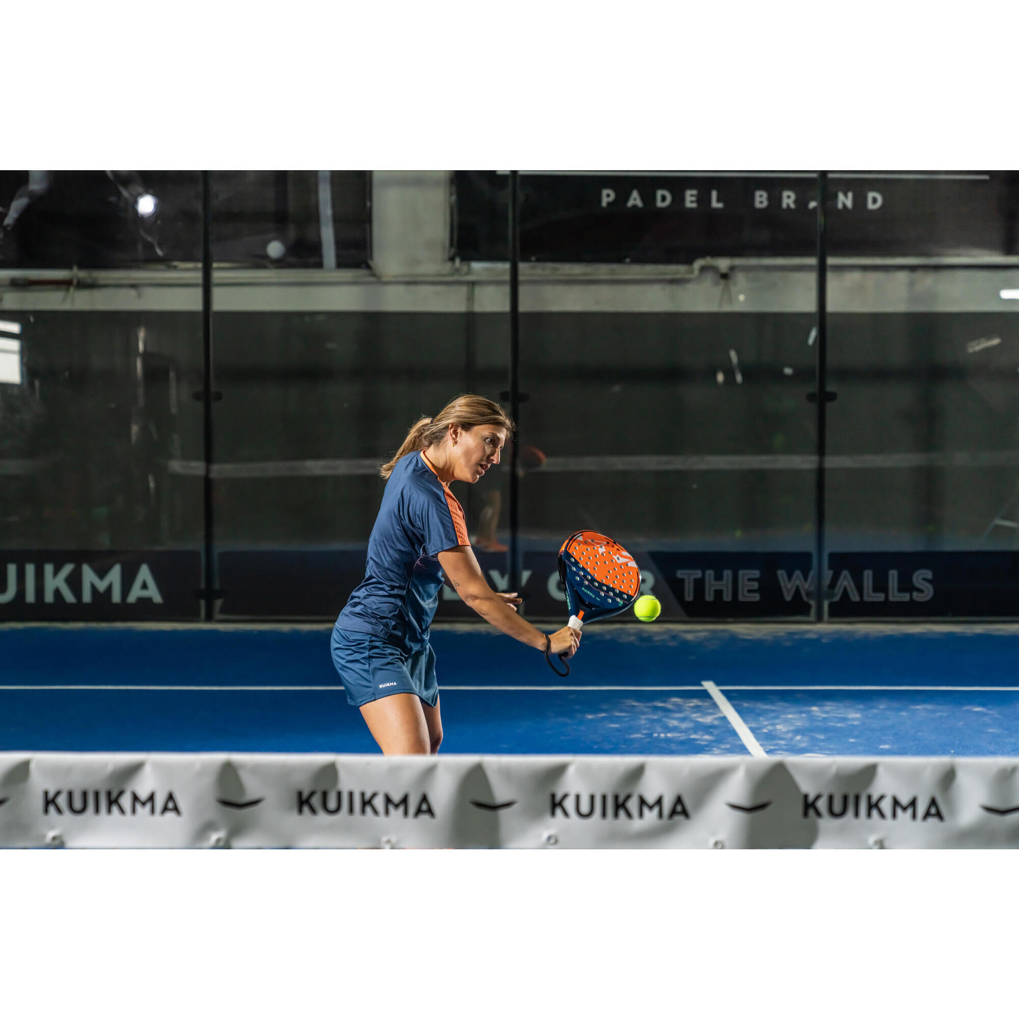 Women's short-sleeved breathable padel T-shirt- 500 blue orange