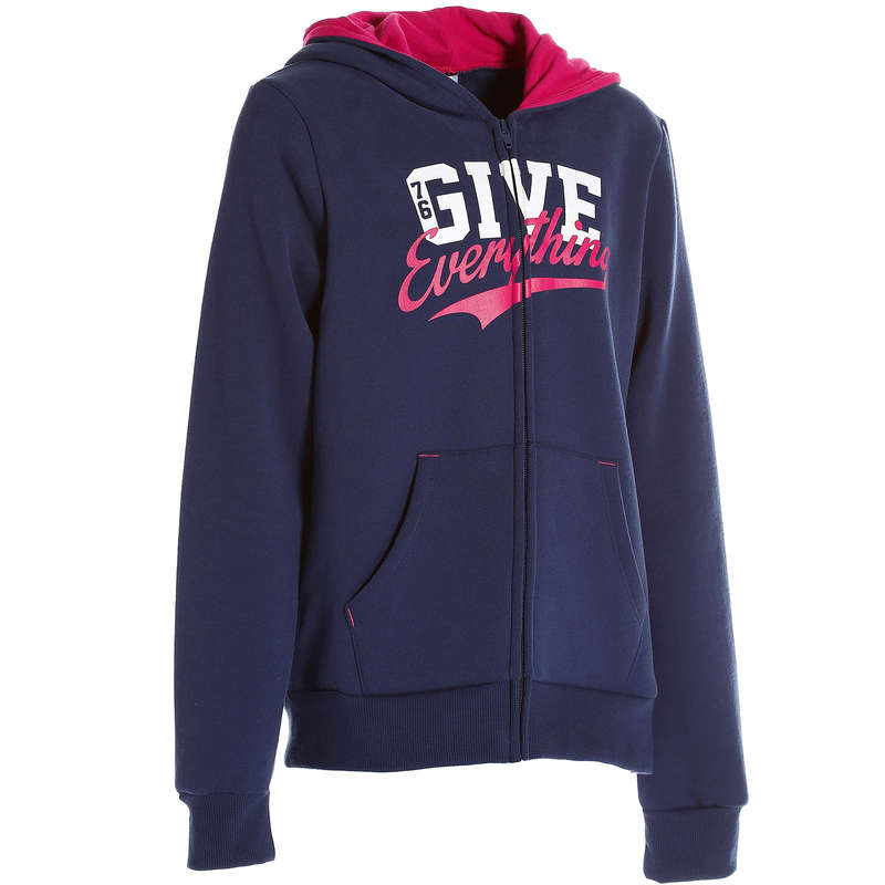 DOMYOS Comfort Girls' ZipUp Fitness Jacket Blue