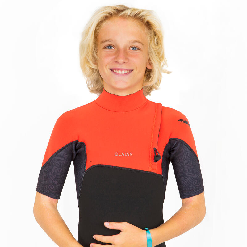 Neopreno corto/shorty surf Niños agua cálida 1,5mm sin cremallera 900 negro/rojo